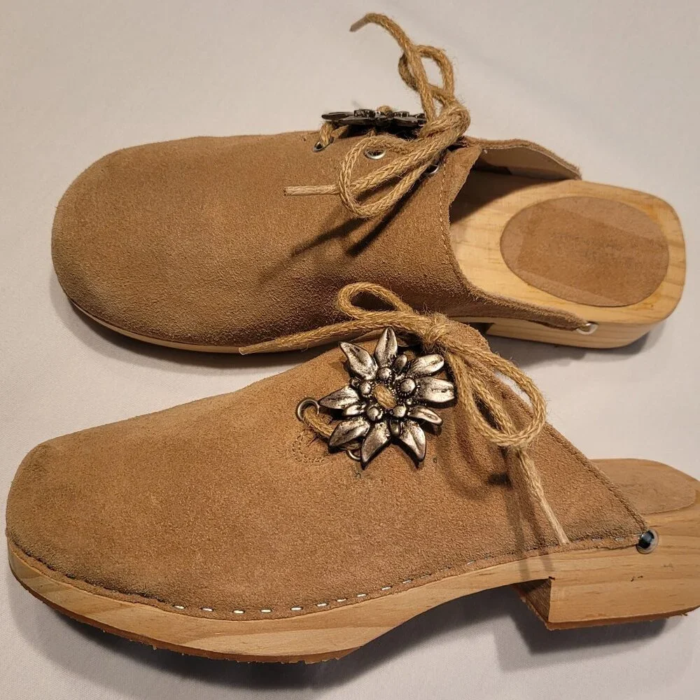 Landhaus C&A Naturally Tan Suede Clog Edelweiss Size US 8.5, EU 39 - Picture 1 of 9